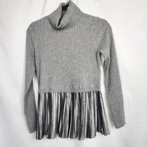 Nine West Womens Turtleneck Top Gray‎ Long Sleeve XS Gray Underlay Ruffle